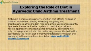 Exploring the Role of Diet in Ayurvedic Child Asthma Treatment