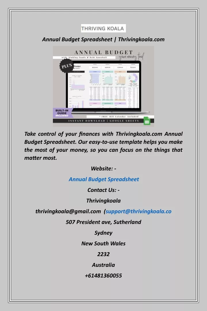 annual budget spreadsheet thrivingkoala com