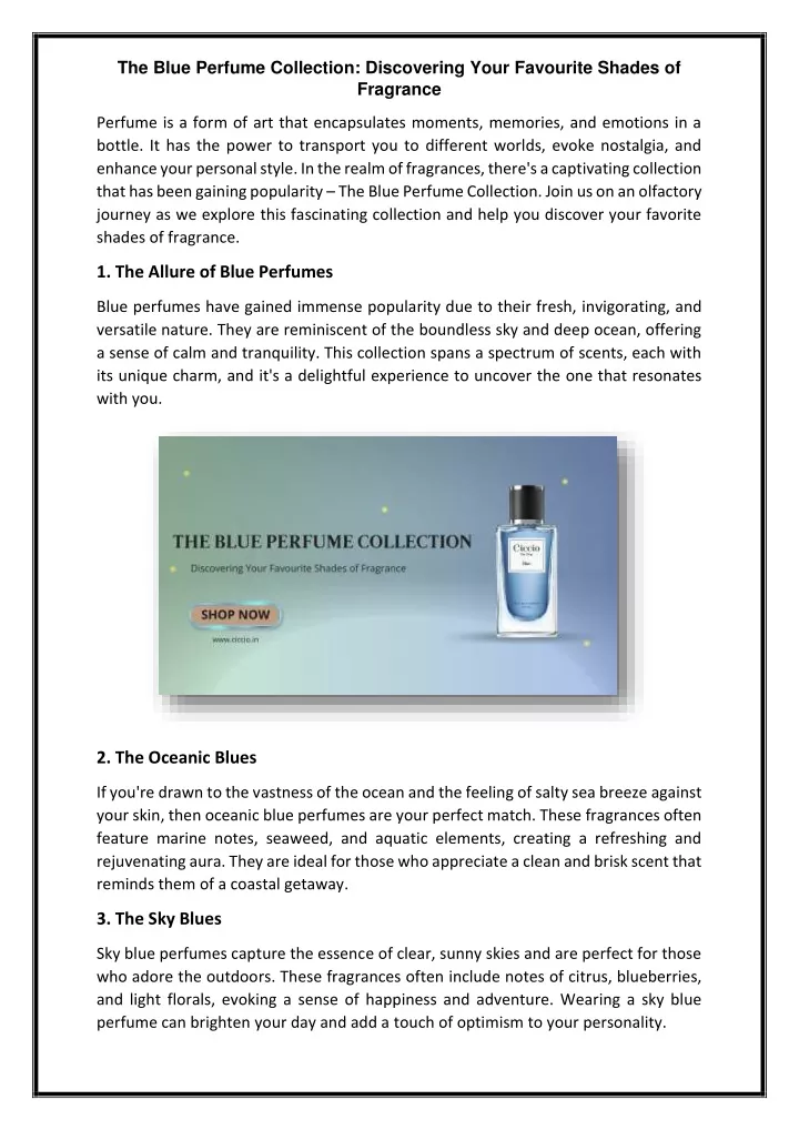 the blue perfume collection discovering your