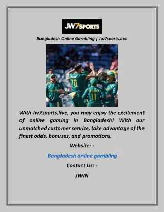 Bangladesh Online Gambling  Jw7sports.live