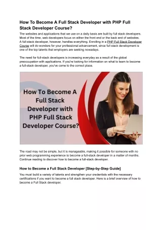 How To Become A Full Stack Developer with PHP Full Stack Developer Course?