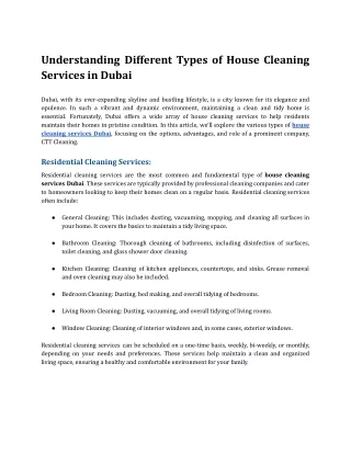 Understanding Different Types of House Cleaning Services in Dubai