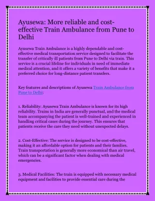 More reliable and cost-effective Train Ambulance from Pune to Delhi