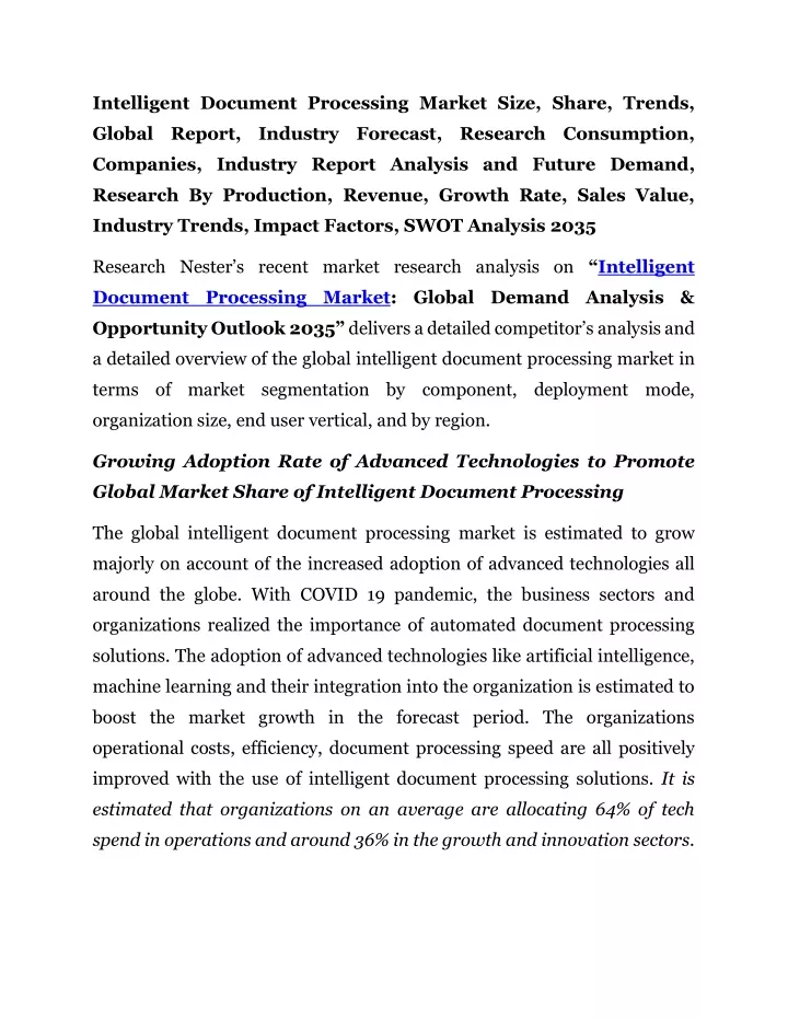 intelligent document processing market size share