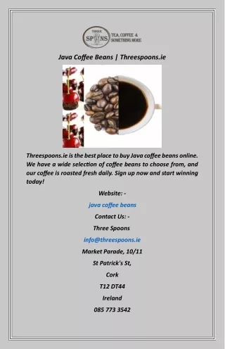 Java Coffee Beans  Threespoons.ie