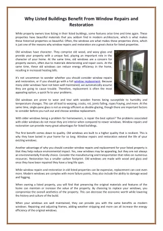 why listed buildings benefit from window repairs