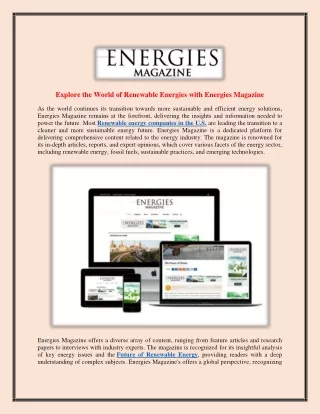 Explore the World of Renewable Energies with Energies Magazine