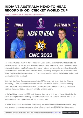 India vs Australia: Who Has the Better World Cup Record?