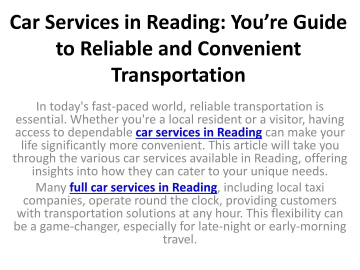 car services in reading you re guide to reliable and convenient transportation