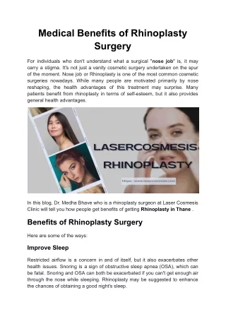 Medical Benefits of Rhinoplasty Surgery