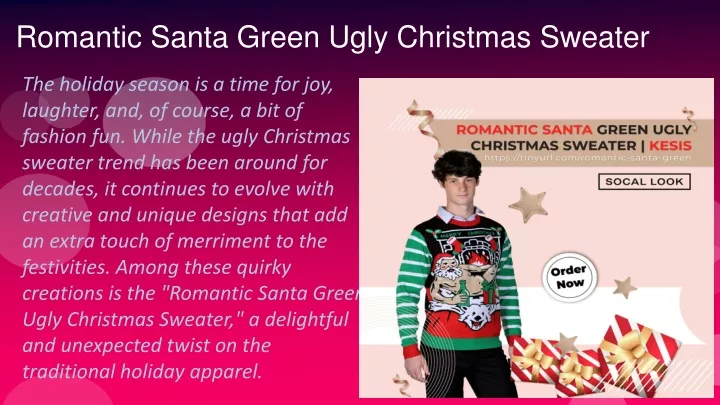 romantic santa green ugly christmas sweater