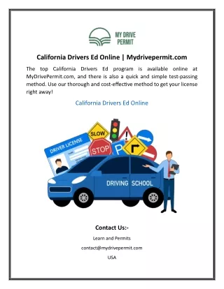 California Drivers Ed Online Mydrivepermit