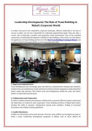 Leadership Development The Role of Team Building in Malads Corporate World