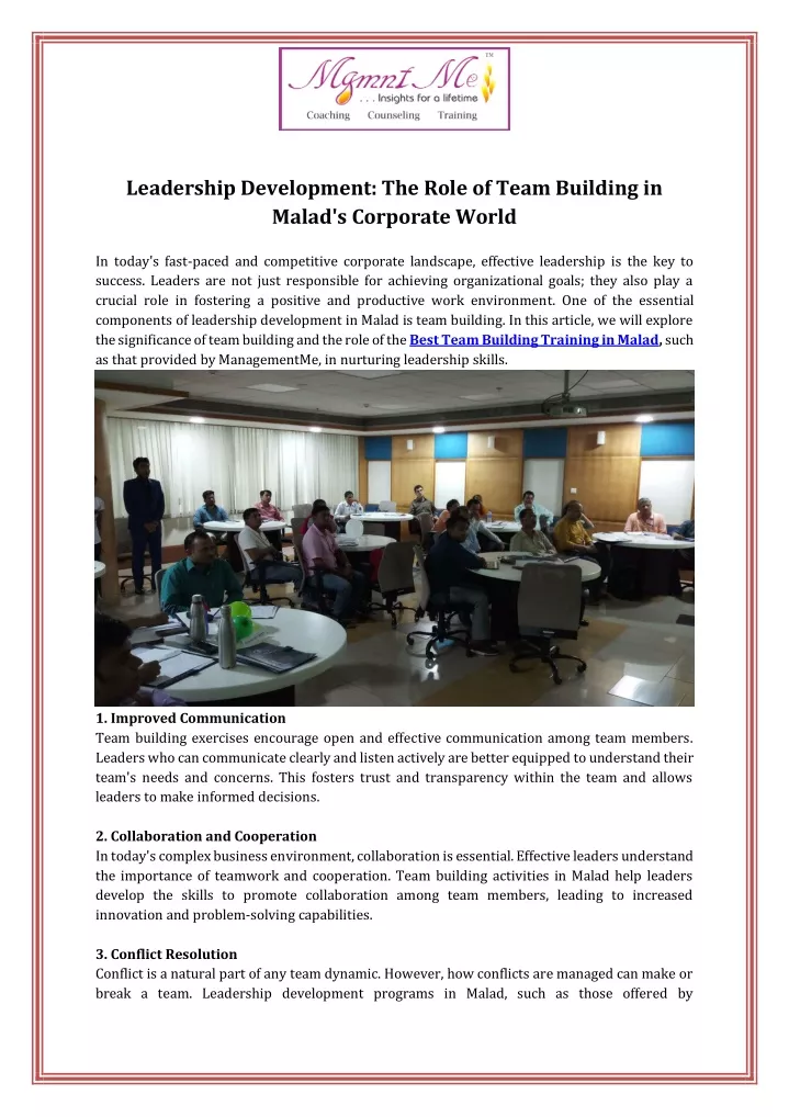 leadership development the role of team building