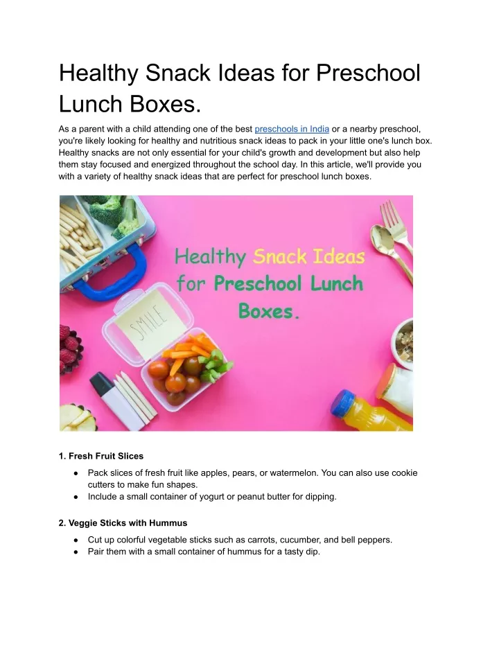 healthy snack ideas for preschool lunch boxes
