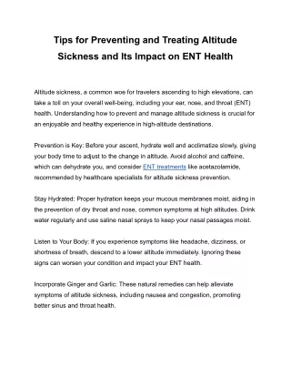 Tips for Preventing and Treating Altitude Sickness and Its Impact on ENT Health