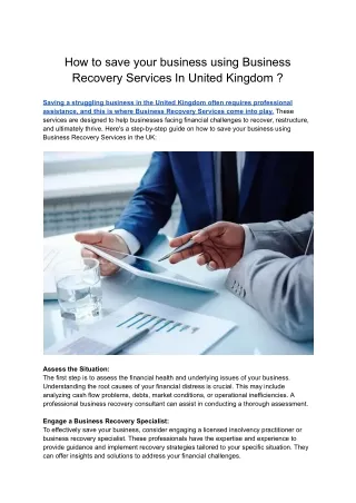 How to save your business using Business Recovery Services In United Kingdom