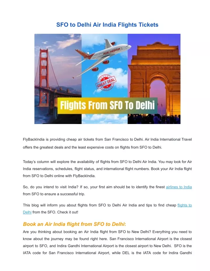 sfo to delhi air india flights tickets