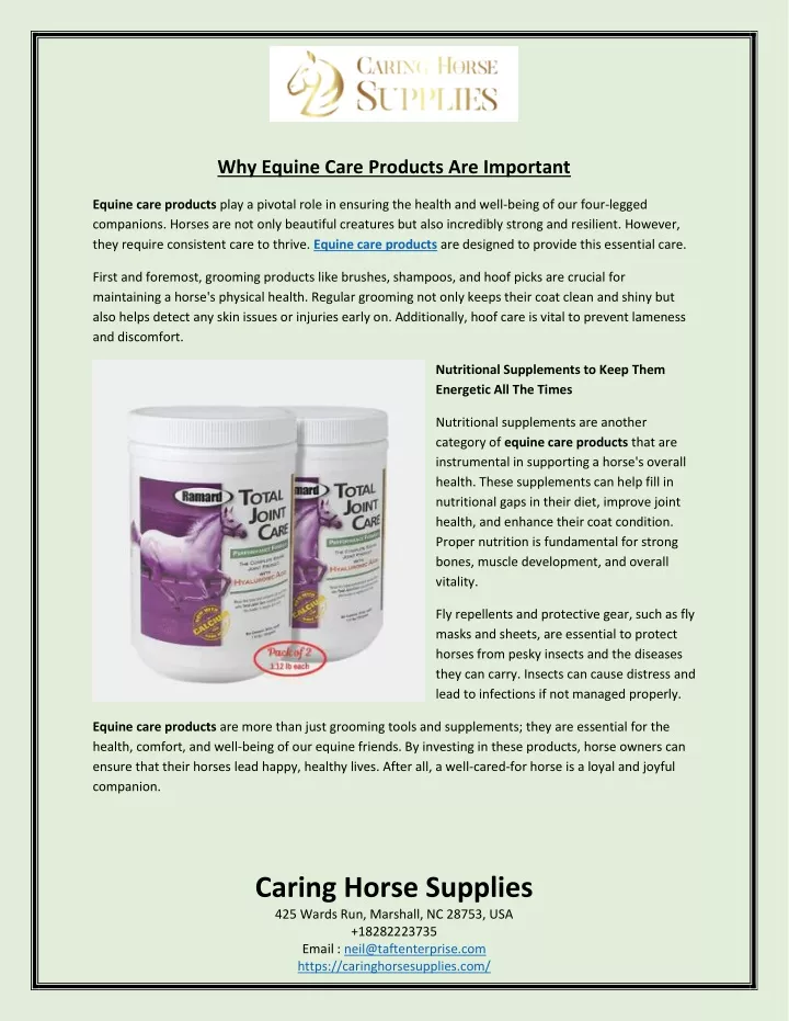 why equine care products are important