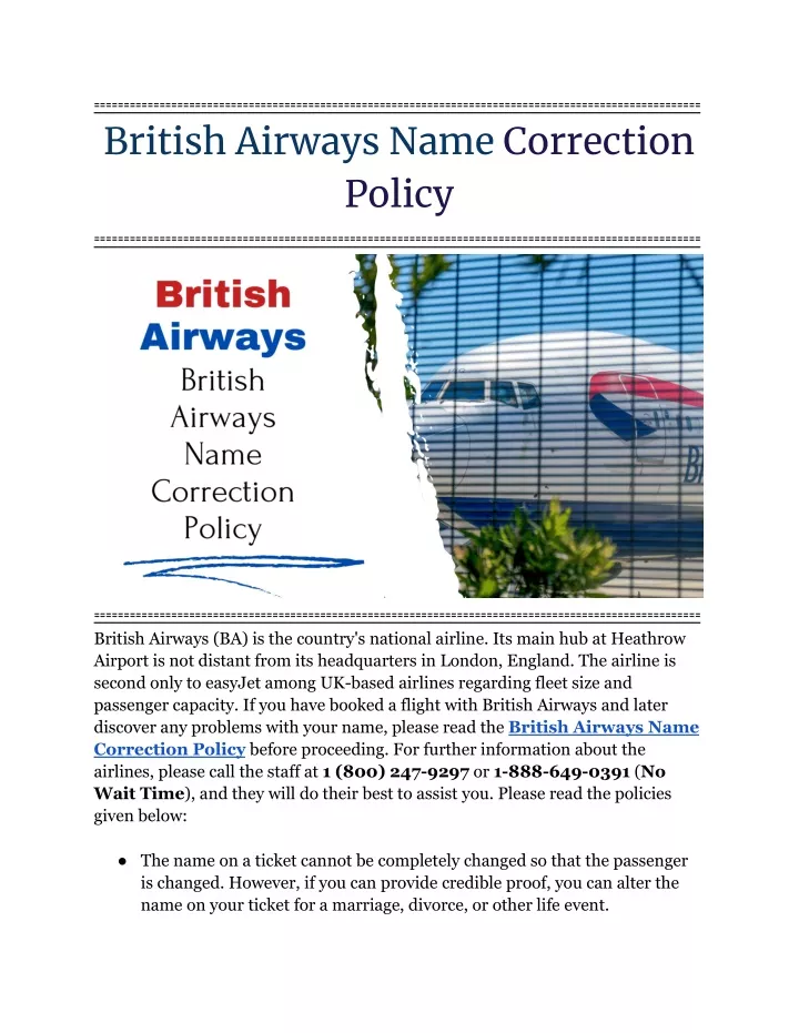 british airways name correction policy