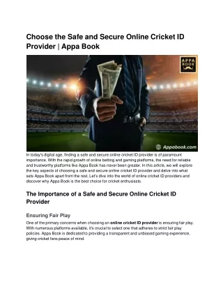 Choose the Safe and Secure Online Cricket ID Provider _ Appa Book