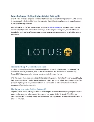 Lotus Exchange ID- Best Online Cricket Betting ID