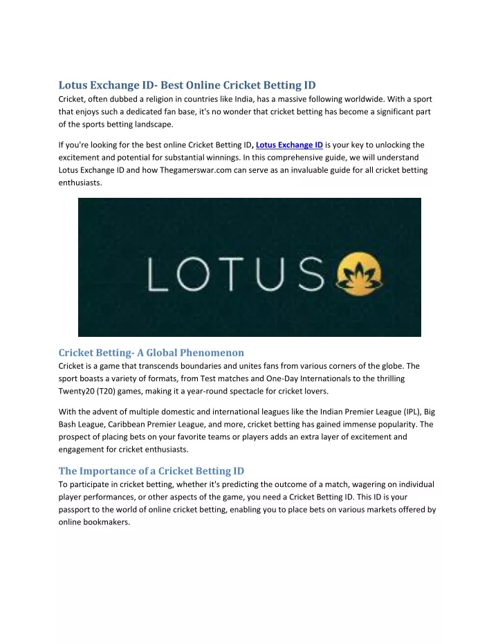 lotus exchange id best online cricket betting