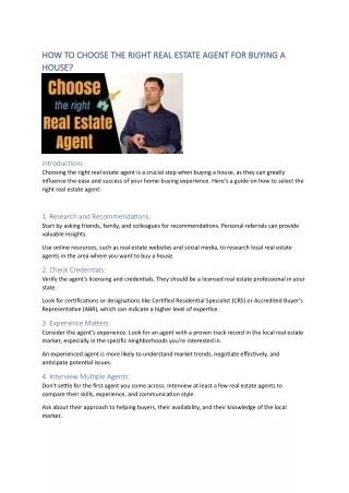 HOW TO CHOOSE THE RIGHT REAL ESTATE AGENT FOR BUYING A HOUSE