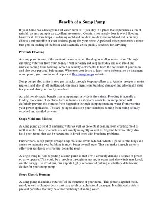 benefits of a sump pump