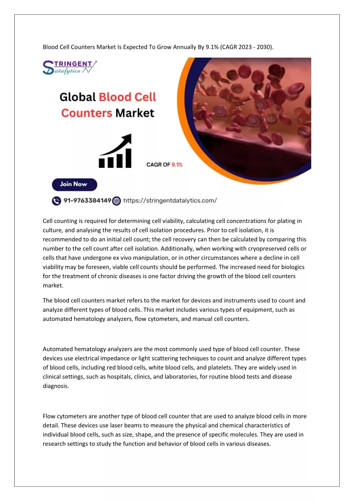 blood cell counters market is expected to grow