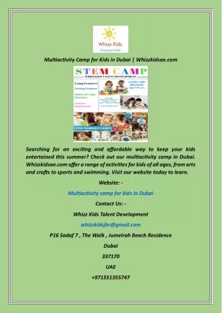 Multiactivity Camp for Kids in Dubai  Whizzkidsae