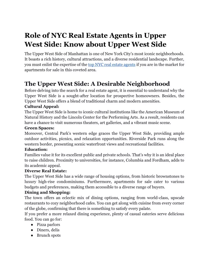 role of nyc real estate agents in upper west side