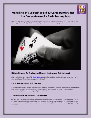 Unveiling the Excitement of 13 Cards Rummy and the Convenience of a Cash Rummy App