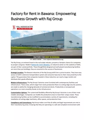 Factory for Rent in Bawana: Empowering Business Growth with Raj Group