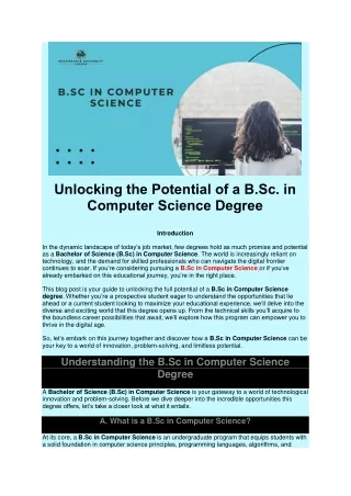 B.sc In Computer Science