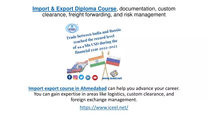 import export diploma course documentation custom clearance freight forwarding and risk management