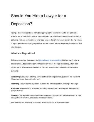 Should You Hire a Lawyer for a Deposition