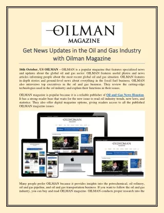Get News Updates in the Oil and Gas Industry with Oilman Magazine