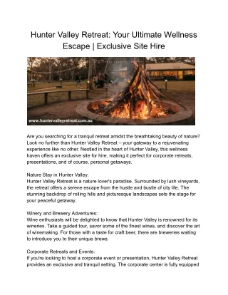 Hunter Valley Retreat: Your Ultimate Wellness Escape | Exclusive Site Hire
