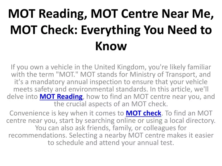 mot reading mot centre near me mot check everything you need to know