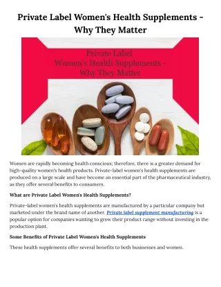 Private Label Women's Health Supplements - Why They Matter