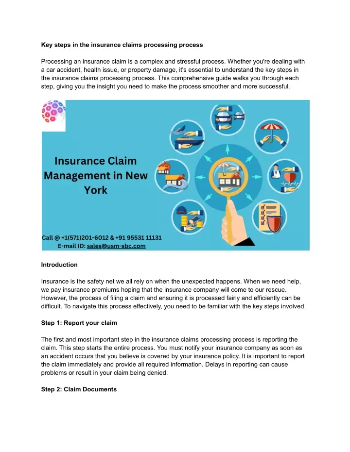 key steps in the insurance claims processing