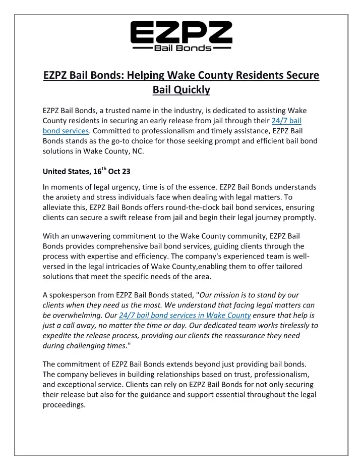 ezpz bail bonds helping wake county residents