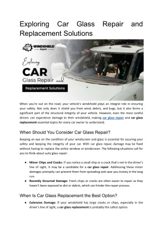 Exploring Car Glass Repair and Replacement Solutions