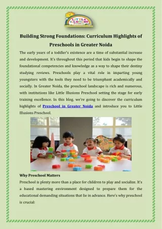 Building Strong Foundations Curriculum Highlights of Preschools in Greater Noida