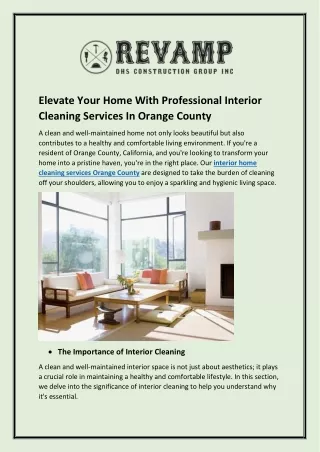 Elevate Your Home With Professional Interior Cleaning Services In Orange County