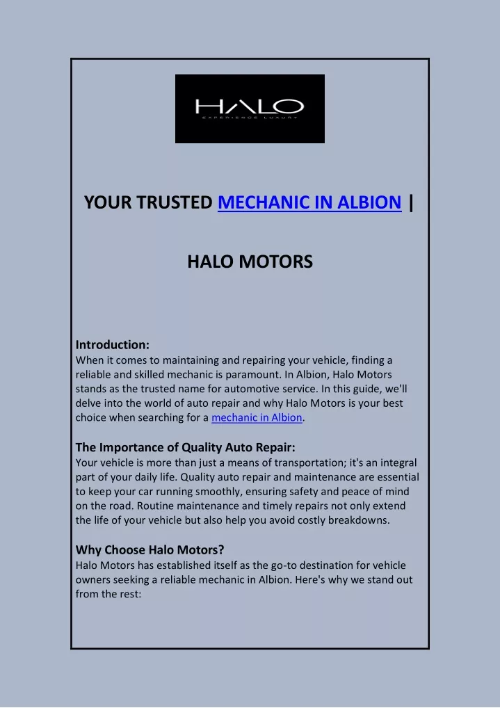 your trusted mechanic in albion