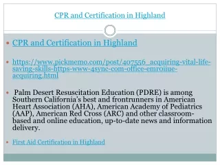 CPR and Certification in Highland