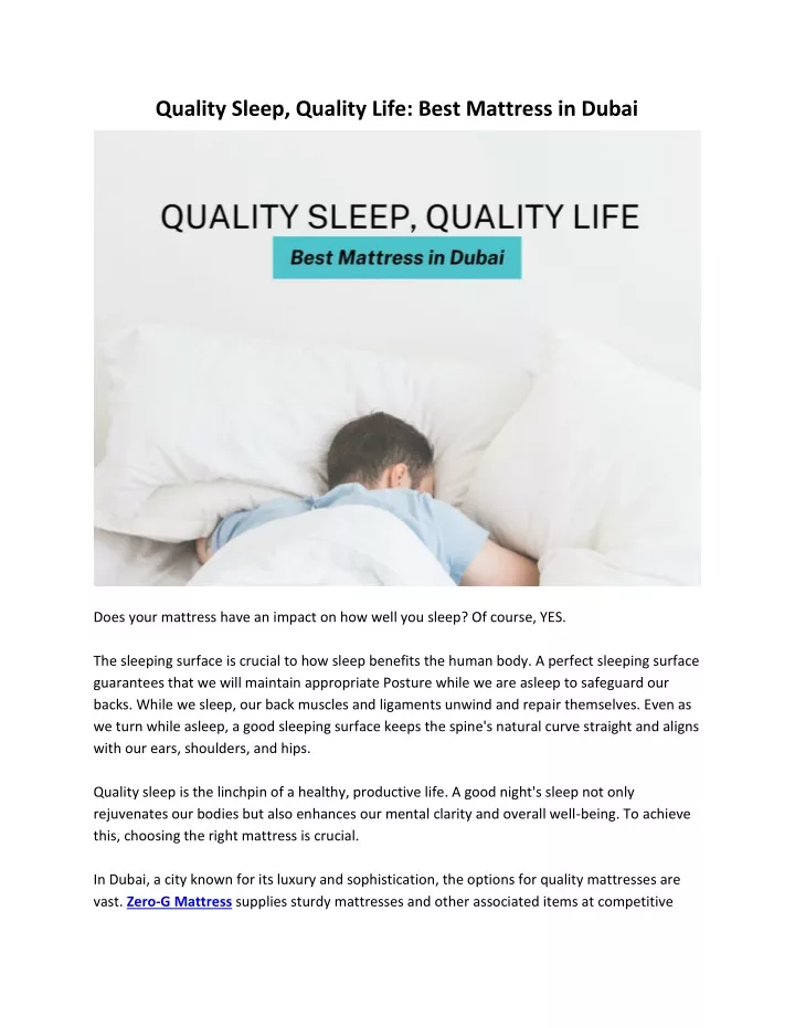 quality sleep quality life best mattress in dubai