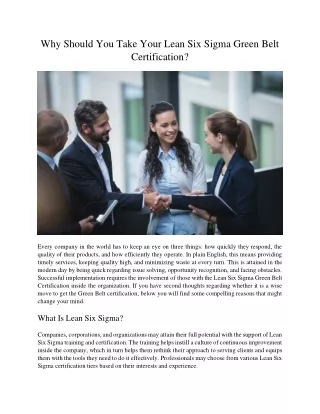 why should you take your lean six sigma green